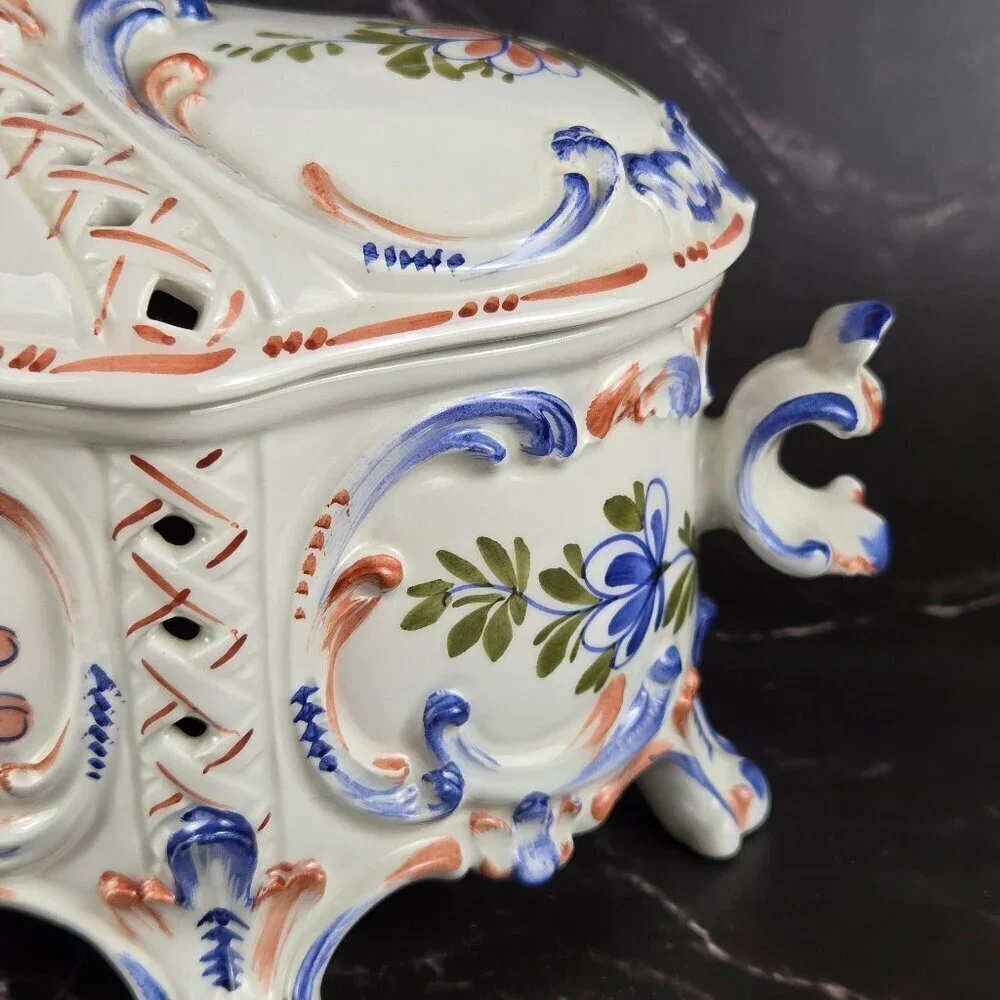 Hand Painted Ceramic Ceramiche Leonardo Italian Lidded Compote Bowl Floral NWT - Picture 4 of 16